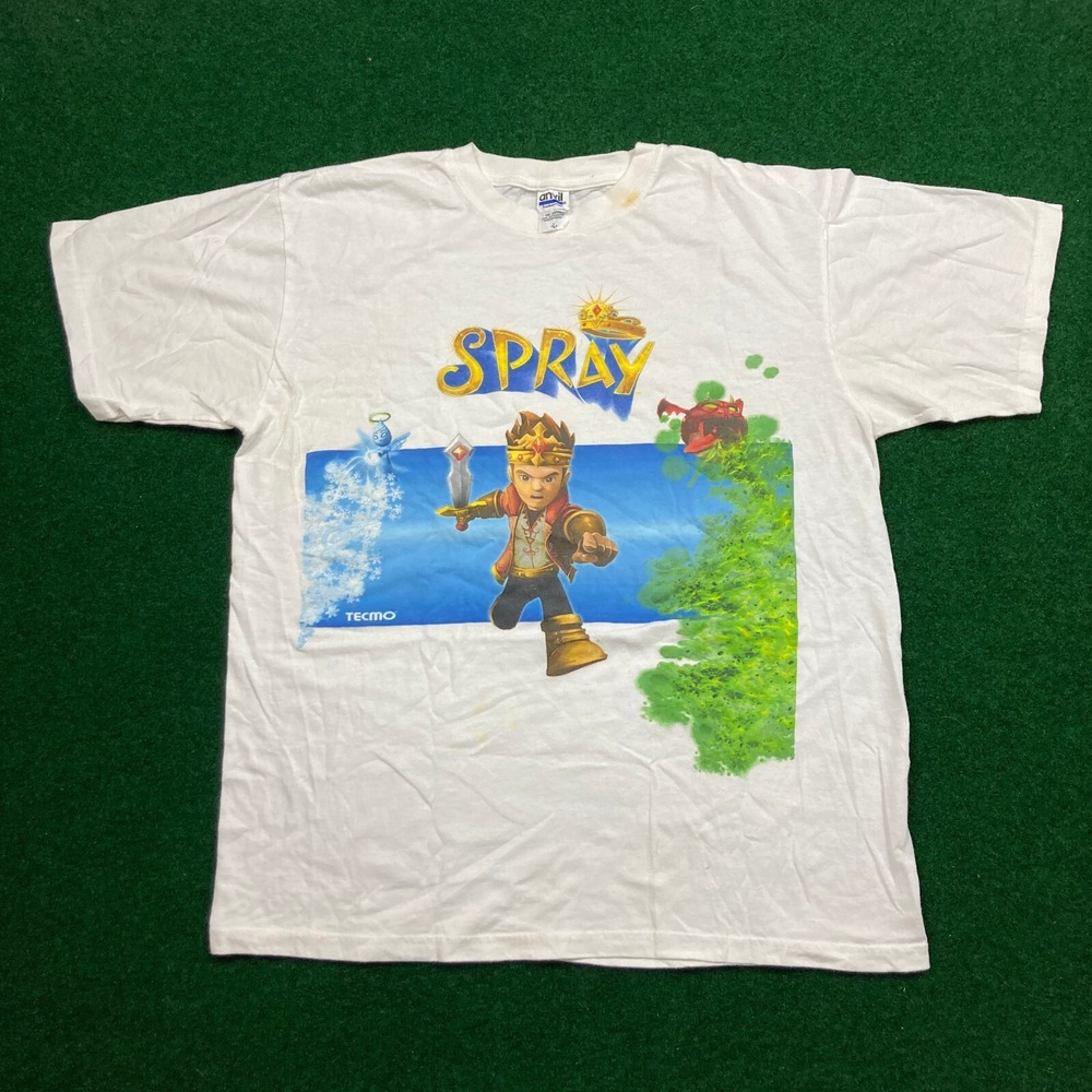 Vintage Spray Shirt Mens L White Video Game Promo Tecmo Logo Prince Ray Y2k Tee View 2